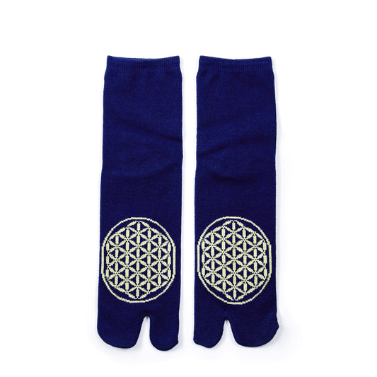 Navy Flower of Life Maditaion Tabi Toe Socks