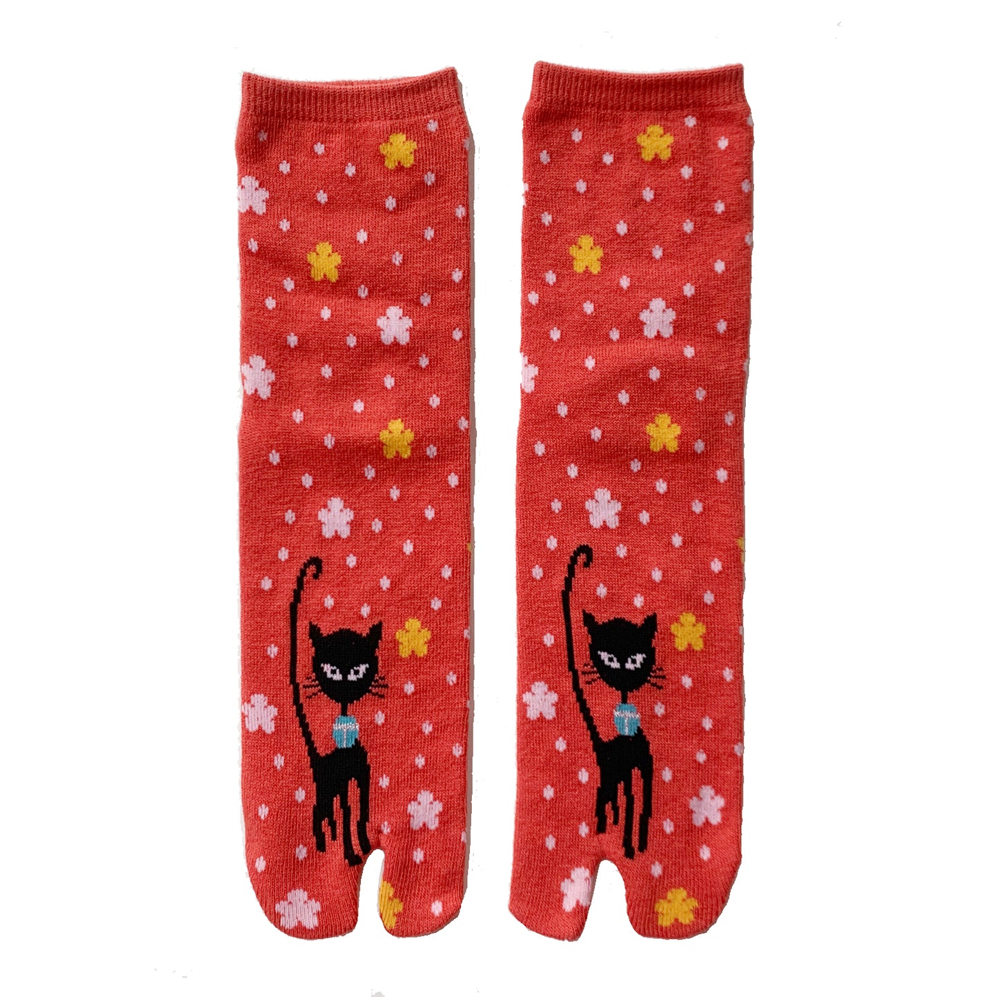 Black Kitty Cat Sakura Tabi Toe Socks