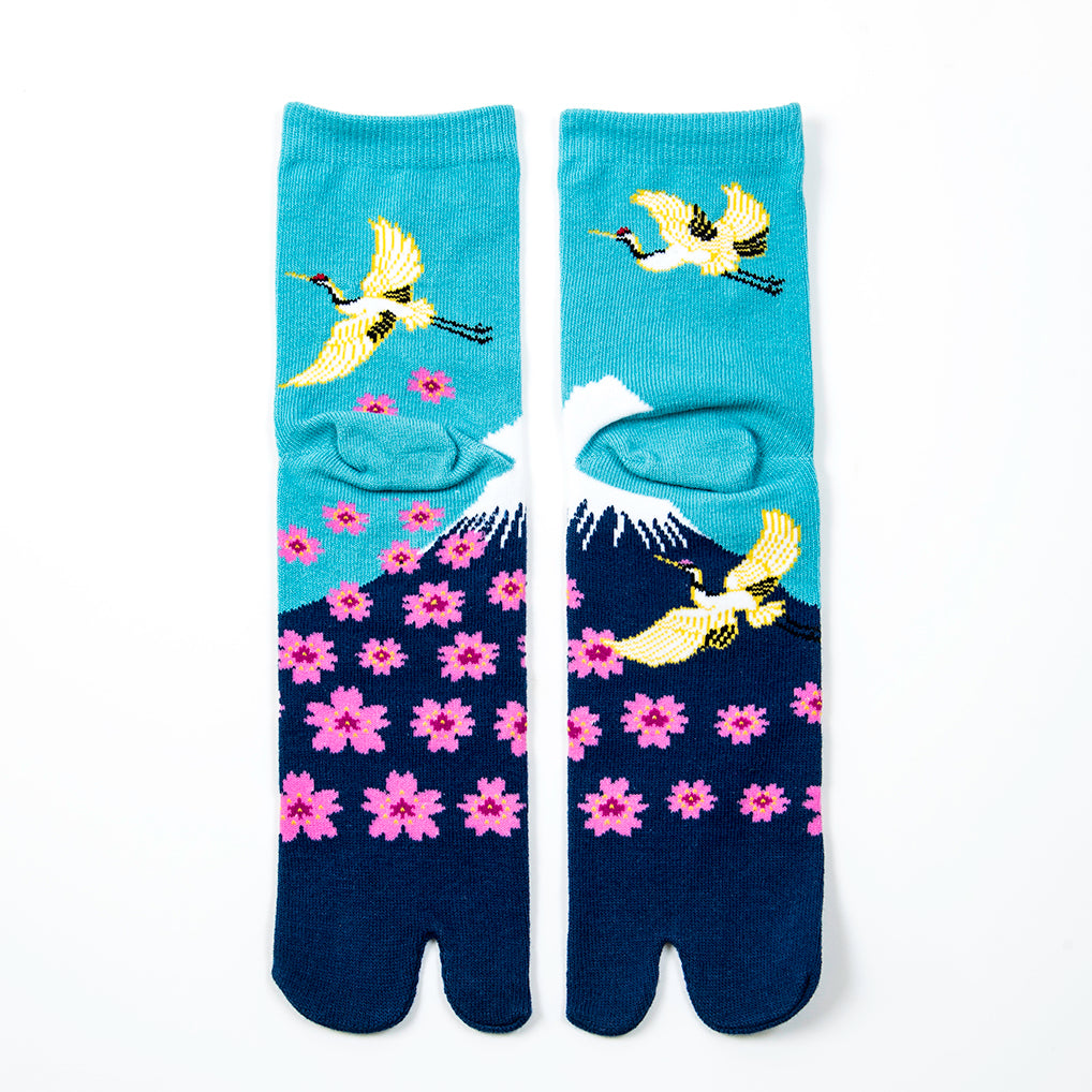 Mount Fuji Sakura Crane Beautiful Japan Tabi Socks