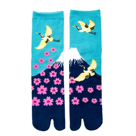 Mount Fuji Sakura Crane Beautiful Japan Tabi Socks